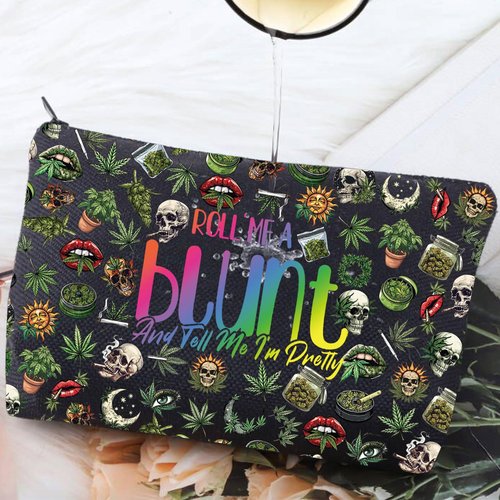 G2TUP Leaf Accessories Bag for Women Funny Cosmetic Bag Roll Me a Blunt and Tell Me I'm Pretty Zipper Pouch (Roll Blunt New)
