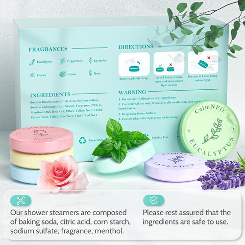 CalmNFiz 30 Pack Shower Steamers for Women Present Set, Shower Bath Bombs with 6 Scents, Self-Care Items for Wife As Valentine's Day and Mothers Day Present Idea, Birthday Present Stocking Suffers