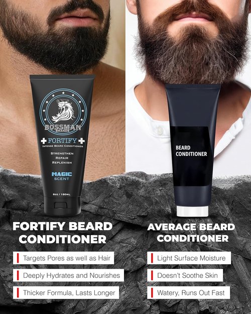 Bossman Fortify Intense Beard Conditioner - Magic Scent, Moisturizes & Protects - Thicker Formula, Made in USA