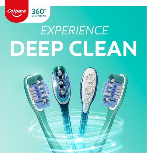 Colgate 360 Deep Clean Soft Toothbrush - 4-in-1 Bacterial Removal with Floss Tip Bristles | 4 Count