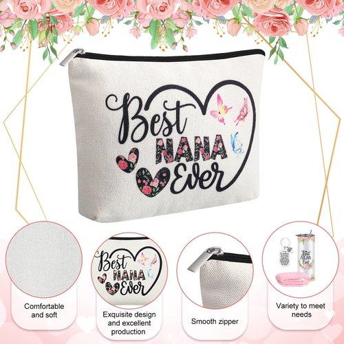 Paterr 7 Pcs Best Grandma Nana Gifts 20oz Stainless Steel Tumbler Tote Bag Sock Keychain Gift Card for Birthday Mother's Day(Nana)