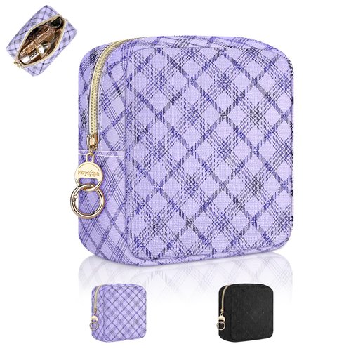 Playexen 4.9" Small Makeup Bag, Glitter PU Leather Mini Cosmetic Bag for Purse, Portable Small Travel Makeup Pouch for Daily Use, Birthday/Wedding/Christmas Gifts (Purple)