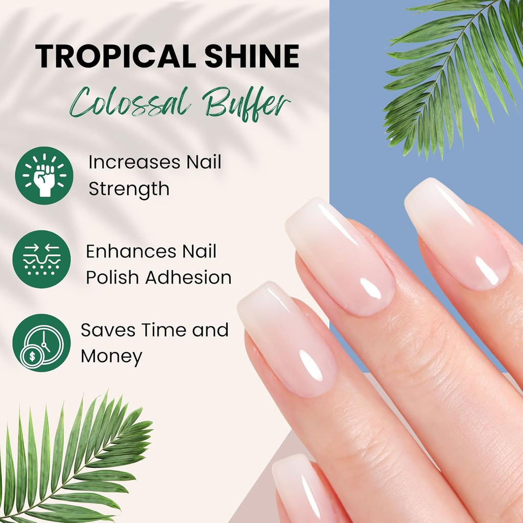 Tropical Shine Colossal 4-Way Nail Buffer - Professional File for Shaping & Smoothing - Compact Blue-Pink Design