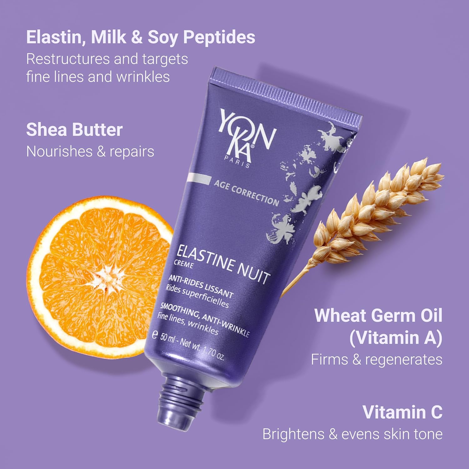 Yonka Elastine Anti-Aging Face Cream - Smooths Wrinkles, Firms Skin & Deeply Hydrates | Vitamins A, C & E, Elastin Peptides