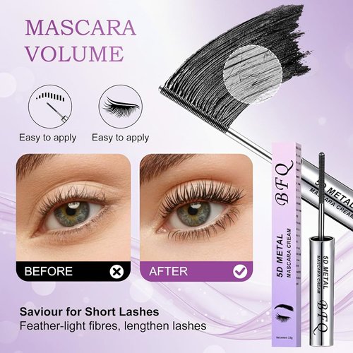Iron Wand Mascara - 5D Curling Waterproof Mascara with Washable Metal Wand | Long-Lasting, Clump-Free Black Volume