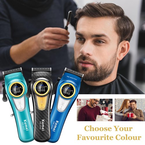 KEMEI 2242 Professional Hair Clippers for Men, Cordless Barber Clipper with LED Display & Charging Base, Hair Cutting Tools, 9000 RPM Super Torque Motor, Black