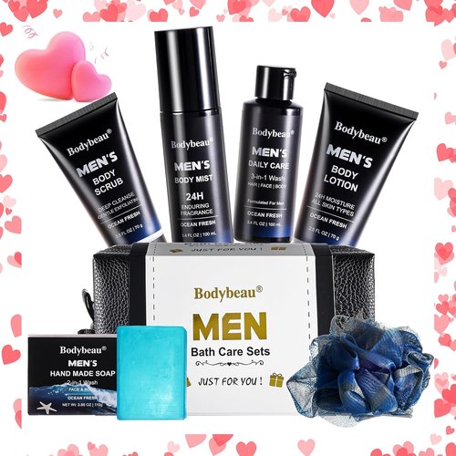 Skiennix Men's Bath and Body Spa Gift Set - 7-Piece Daily Care Kit with 3-in-1 Wash & Handmade Soap | Perfect Gift for Dad, Husband, or Son
