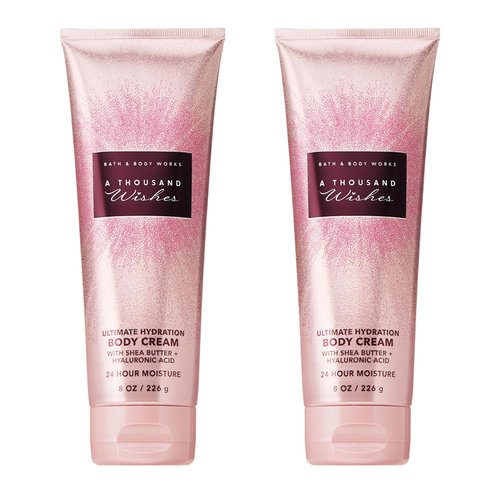 Bath & Body Works A Thousand Wishes Body Cream, Ultimate Hydration Moisturizer with Shea Butter & Hyaluronic Acid for Dry Skin, Prosecco and Peony Scent, 8 oz - 2 Pack