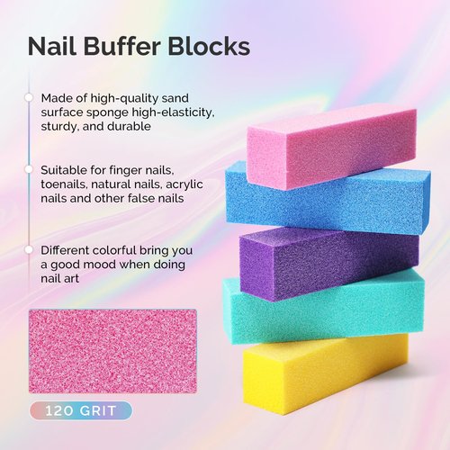 MelodySusie 16Pcs Professional Nail Buffer Kit,Nail Files and Buffers,Nail Buffer Block,Nail Brush, Nail File Buffers Kit for Natural Nails,DIY,Home Use,Salon（100/180 Grit）
