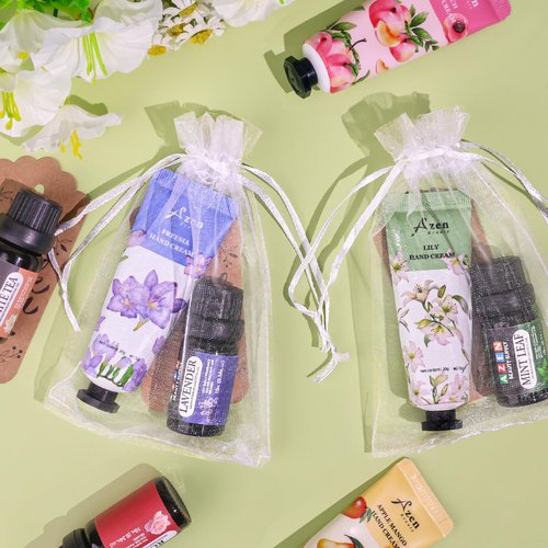 AZEN 30 Sets Bulk Gifts, Hand Cream and Essential Oils Bulk Set with Organza Bag Thank You Card, Baby Shower Wedding Gifts for Guests, Bridal Wedding Favors, Valentines Gift for Women