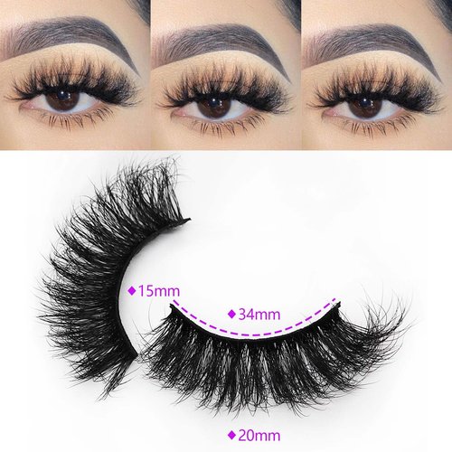 TIKILEY Mink Lashes Fluffy Wispy Thick Eyelashes Mink Faux, 20mm/25mm Long Dramatic D Curl Strip Lashes Cat Eye 3D Big False Eyelashes Pack