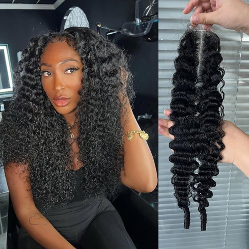 DSEKCAIN 2x6 Burmese Curly Closure 100% Real Human Hair Water Wave 2x6 Transparent HD Lace Closure Natural Black 1B Color 16 Inch