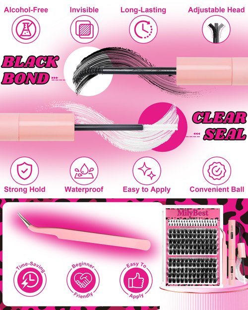 Cove Lash Clusters Kit Eyelash Clusters with Bottom Lashes 10-18mm Manga Fairy Individual Lashes Wispy Fluffy Cluster Eyelash Extensions Bond & Seal Spiky D Curl Lash Extension Kit by MilyBest