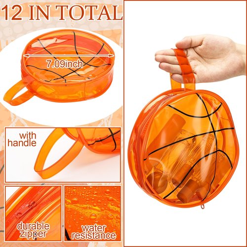 Reginary 12 Pcs Basketball Clear Makeup Bag Cosmetic Snack Bag with Zipper Handle Strap Waterproof Travel Vacation Toiletries Accessories for Friends Women Basketball 2026 Senior Night Team Gift