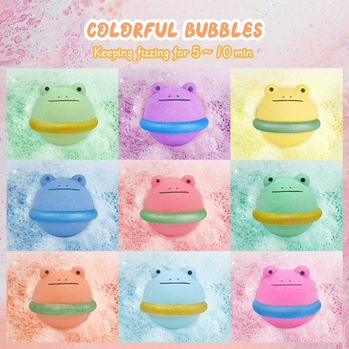SHUCHING 9 PCS XXL Frog Bath Bombs with Surprise Inside, Organic Bubble Bath Fizzy Balls for Kids, Birthday Gifts Set for Boys Girls