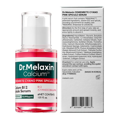 Dr.Melaxin Cemenrete Cyano Pink Spicule Serum with Calcium, korean skin care pore tightening refines spicule microneedling serum 1.01 fl. oz.