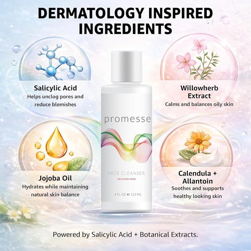 Promesse Acne Control Facial Cleanser - Glycolic & Salicylic Acid | Gentle Exfoliating Face Wash - 4 fl oz