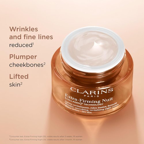 Clarins Extra-Firming Night Moisturizer - Renewing Anti-Aging Cream with Collagen & Avocado Peptides | Refillable for Dry Skin