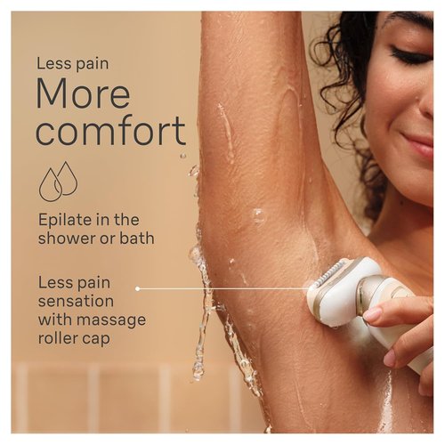 Braun Silk-épil 9 Flex Epilator - 360° Flex & Pivoting Head, Wet/Dry Use, Includes Shaver Head & Trimmer Comb, Tinted Gold