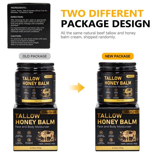 Organic Beef Tallow Honey Balm for Skin & Face, Whipped Beef Tallow Face Moisturizer with Raw Honey, Grass Fed Cow Beef Tallow Cream, All Natural Pure Body Lotion for Women & Men, Unscented 4.2 OZ
