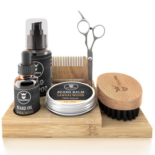 Striking Viking Bamboo Beard Kit for Men - 7.3 in x 4.5 in x 1 in - Portable Grooming Caddy Organizer for Beard Balm & Oil Products - With Scissors & Comb Brush Holder