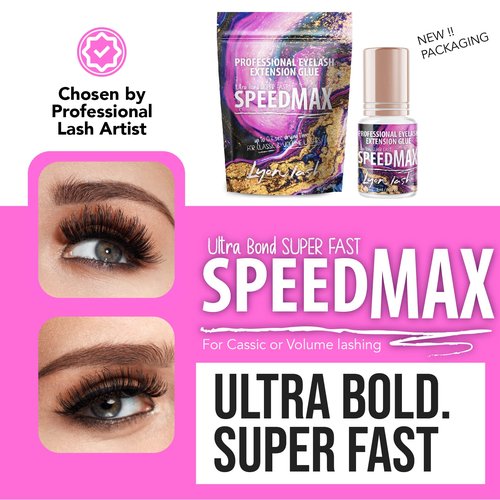 Lyon Lash SPEEDMAX Eyelash Extension Glue | 0.3-1.3 Sec Dry Time | Up to 8 Weeks Retention | Black Adhesive Supplies for Professional Use | (5ml/0.17 fl. Oz)