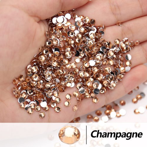 AUREHEN 10000PCs 2-6MM Champagne Resin Flat Back Rhinestones, Round Non Hotfix Resin Rhinestones Nail Gems Stones with Tweezer & Picker Pen for Tumblers Nail Art & DIY Decoration