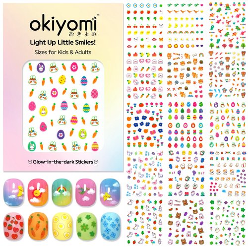 15 Sheets of Nail Stickers for Kids - 735 Cute Nail Stickers - Nail Decals for Girls - Flower, Bunny, Unicorn, Bear, Fruits | Glow in The Dark