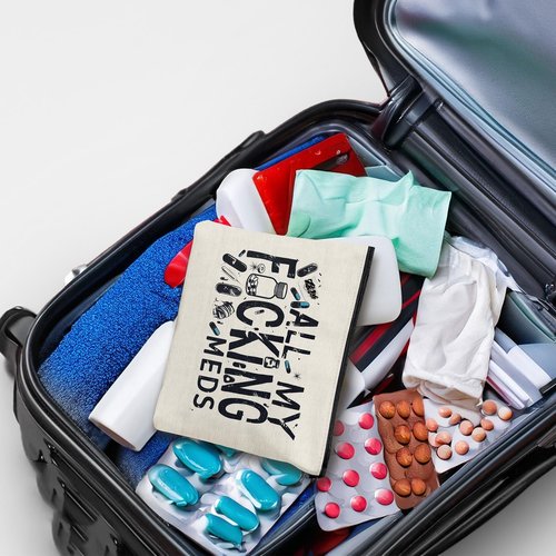 GyovinnJuwanua Funny Medicine Makeup Bag - Medicine Gifts Nurse Practitioner Funny Organizer Travel Cosmetic Bag, Pill Storage Bag Full Of Drugs Toiletry Pouch with Zipper for Patient Women (MEDS-A)