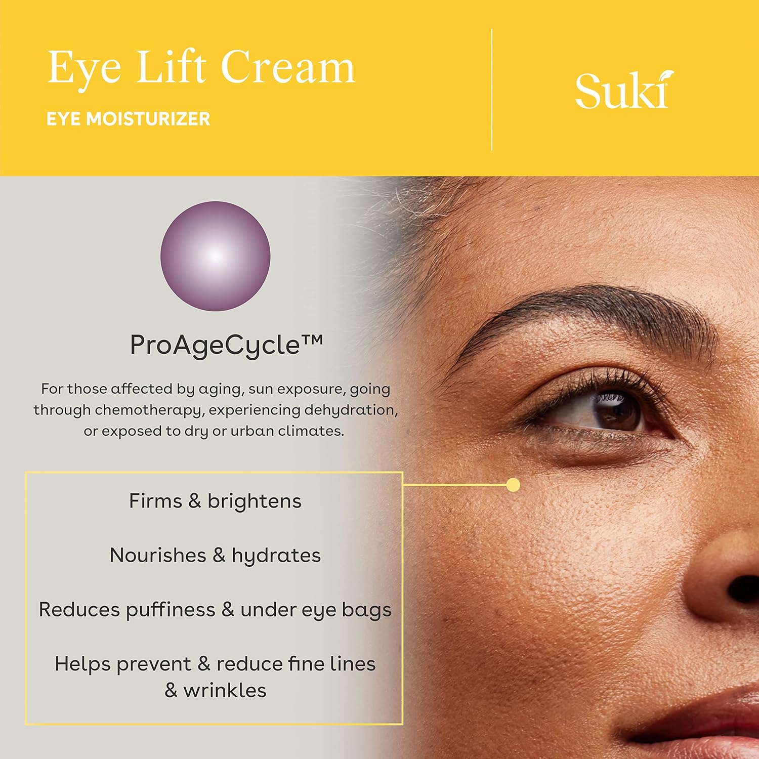 Suki Skincare Eye Lift Renewal Cream - Firming & Brightening Formula with Resveratrol, Caffeine & Vitamin C - 15 ml