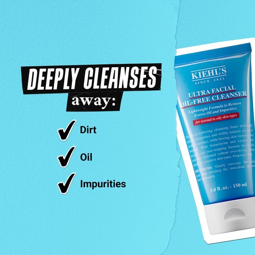 Kiehl's Ultra Facial Oil-Free Cleanser, Foaming Face Wash for Oily to Normal Skin, Visibly Reduces Excess Oil, with Desert Plant and Lemon Fruit Extracts, Paraben-free, Fragrance-free - 5.0 fl oz