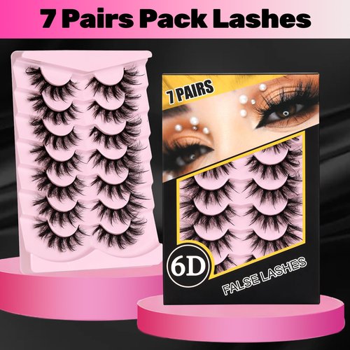 Veleasha Mink Lashes Spiky Cat Eye Lashes Dramatic Eyelashes Fluffy 7 Pairs Manga Lashes 16-26mm Wet Long False Eyelashes 3D Lashes Look Like Eyelash Extensions (D Curl - Pretty)