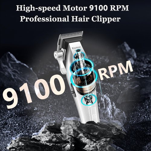 KEMEI 1798 Professional Hair Clippers for Men, 9100 RPM Cordless Barber Clippers with Full Metal Body, 3000 mAh Hair Trimmer with LED Display, Ceramic and DLC Blades