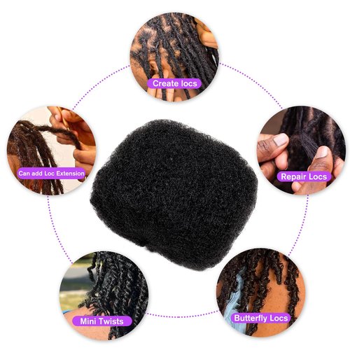 JIFFYLOCS Afro Kinky Bulk 100 ％ Human Hair for Dreadlock Extensions,10 Inch 60g 2 Bundles/Package Black,Making Dreadlocks Twist or Braids Repair Extensions