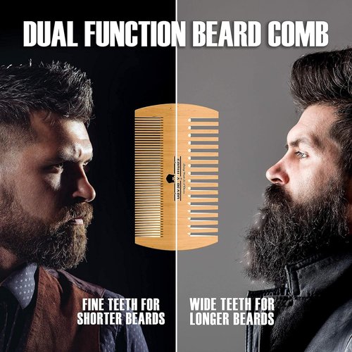 Beard Brush Kit, Comb and Brush Set for Men - Natural Boar Bristle Brush, Dual Action Wood Comb