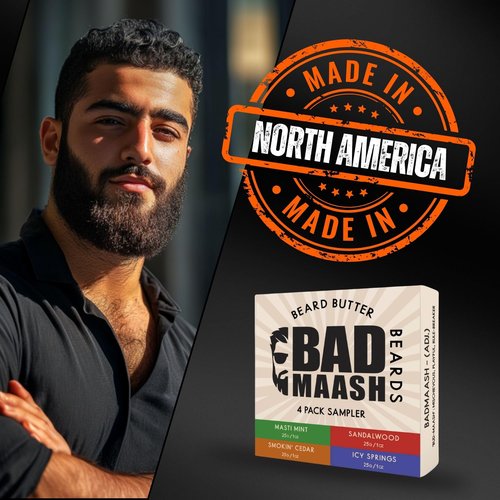 Badmaash Beards Beard Butter 4-Pack Sampler – Premium Grooming Kit for Beard Care & Style | Infused with All-Natural Shea Butter | Made in North America | 4 x 1oz Tins