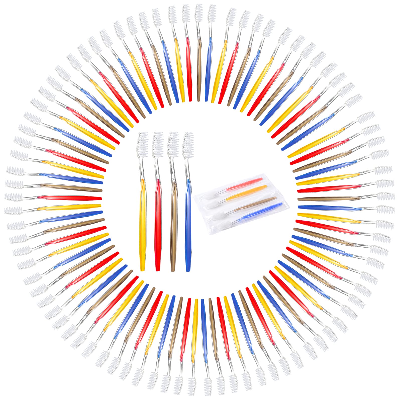 YOUKE OLA 200 Disposable Toothbrushes Individually Packaged Multi Color Pack Affordable Bulk Pack of Disposable Manual Tooth Brush Perfect for Hotel, Guest, Camping, Travel, Giveaways | Medium