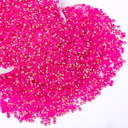 Hot Pink AB Rhinestones Bulk, 10000PCS Flat Back Round Jelly AB Rhinestones Non-Hotfix Crystal Gems Wholesale for Crafts Makeup Nails Face Tumblers Clothes Shoes Handmade Decoration 3mm