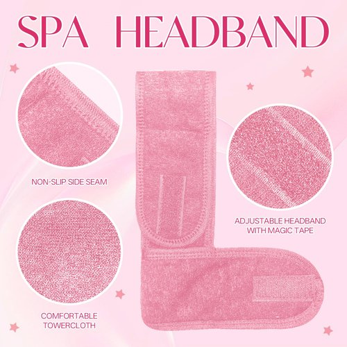 SHENGYIWA 30 Pack Adjustable Spa Headband for Women Non-Slip Facial Hair Wrap for Washing Face, Makeup, Shower, Skincare, and Yoga (Pink, 30)