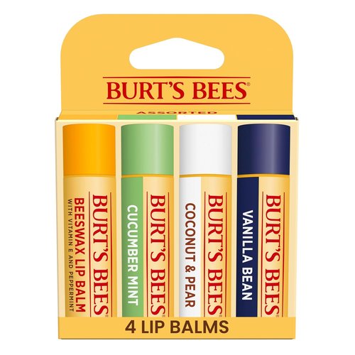 Burt's Bees Natural Moisturizing Lip Balm Multipack - Original Beeswax, Cucumber Mint, Coconut & Pear, Vanilla Bean - 4 Tubes
