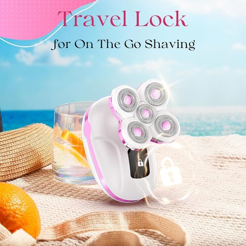 Electric Razors for Women, Rechargeable Rotary Painless Shaver for Legs Bikini Facial Hair Removal, Body Wet/Dry Razor Water Resistant Grooming Kit, Cordless Womens Trimmer for Grooming (Cherry)