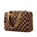 ZOEMTIU Large Makeup Bag for Women Corduroy Cosmetic bag Make up Bags Zipper Pouch with handle Cosmetic Organizer Toiletry Bag for Travel Storage (Checkered Darkbrown)