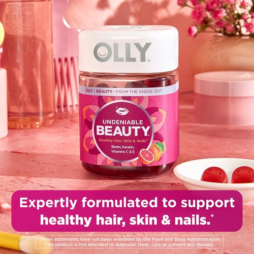 OLLY Undeniable Beauty Gummies - Biotin & Vitamin C for Hair, Skin, Nails | Grapefruit Flavor, 60 Count