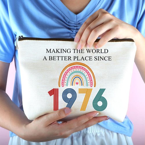 TOBYOVU 50th Cosmetic Bags - 50th Birthday Gifts For Her, Women - 1976 Makeup Bag - Making The World a Better Place Since 1976 - Fifty Birthday Decorations For Female, Friends - Turning 50 Gifts