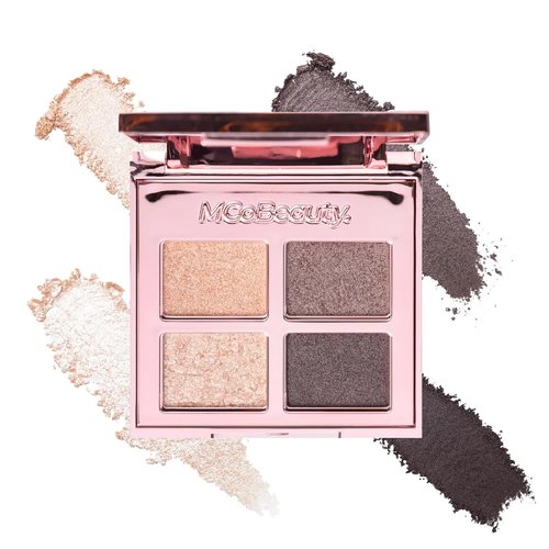 MCoBeauty Ultra Luxe Eyeshadow Quad - Golden Brown Shimmer & Matte Palette | Blendable 4 Pan Compact with Mirror