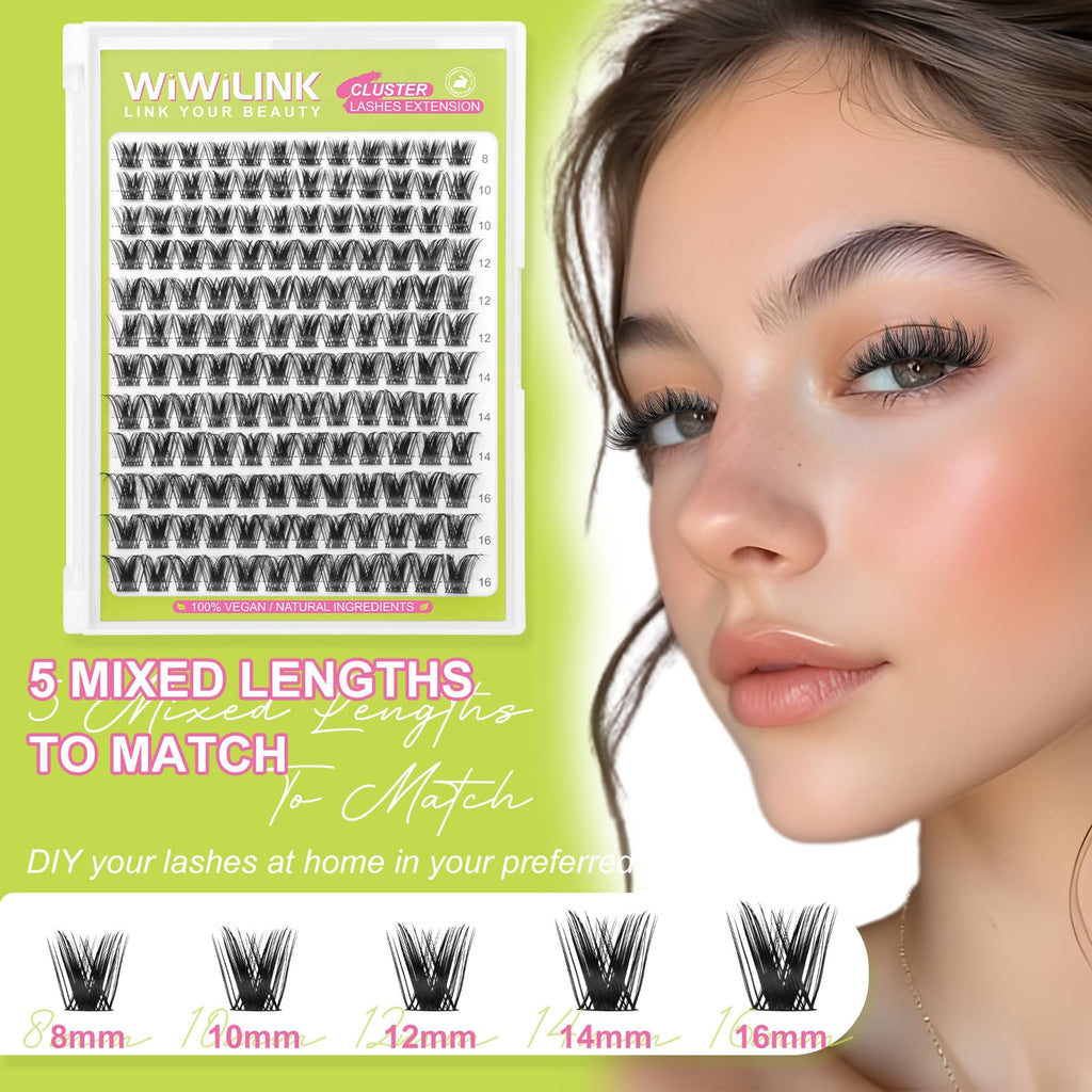 WiWiLINK Lash Clusters Fluffy DIY Lash Extension 8-16mm Wispy Eyelash Clusters D Curl Individual Eye Lashes Thick Volume False Eyelashes Mink Cluster Eyelash Extensions Thin Band for Salon, G04