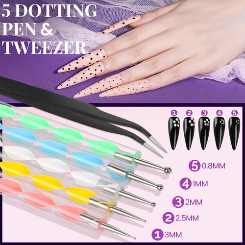 FANDAMEI Nail Charms and Nail Brushes, Nail Accessories Kit with 15 Pcs Nail Art Brushes, 6 Box Nail Charms and Gems, 10 Pcs Flower Nail Stickers, 5 Pcs Dotting Tools, Nail Art Kit with Nail Brush
