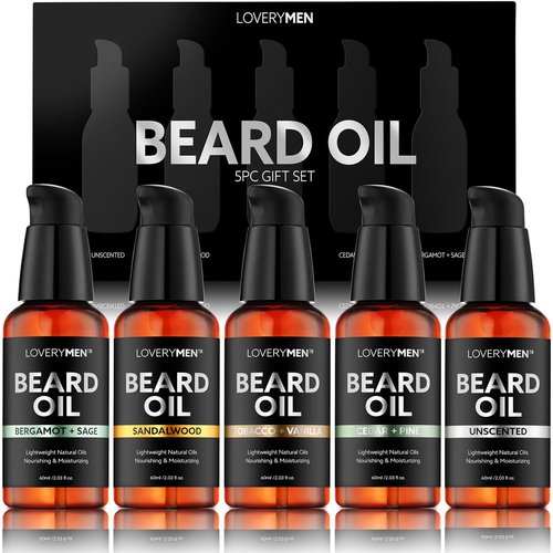 Deluxe Beard Oil for Men - Natural Grooming Kit with Argan & Jojoba Oil | Sandalwood, Tobacco Vanilla & Cedar Pine Scents