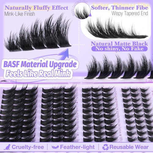 Mink Lash Clusters Fluffy Eyelash Clusters Wispy 10-16mm Individual Lashes CD Curl Manga Cluster Eyelash Extensions Soft Matte Black Cluster Lashes DIY Lash Extensions by Yawamica