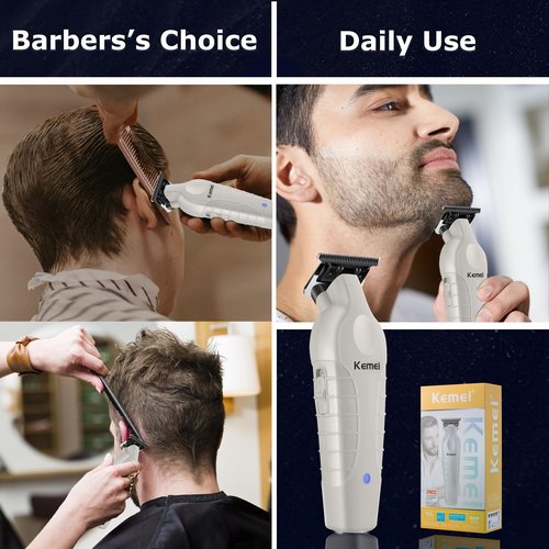 KEMEI 2299 Beard & Hair Trimmer for Men Professional, Zero Gapped Hair Clippers for Men Cordless Trimmers for Barbers, Gray